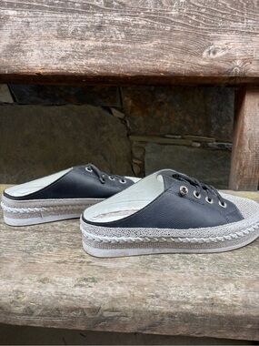 Women’s Black Slip-On Mule Clogs with Espadrille Sole